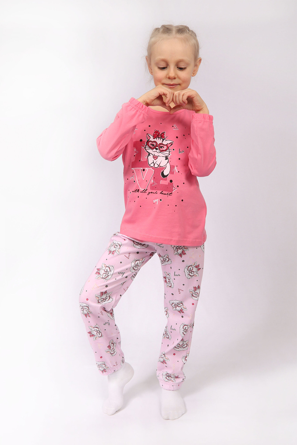 288-287 10-111 03P Пижама для девочки (розовый кошка)