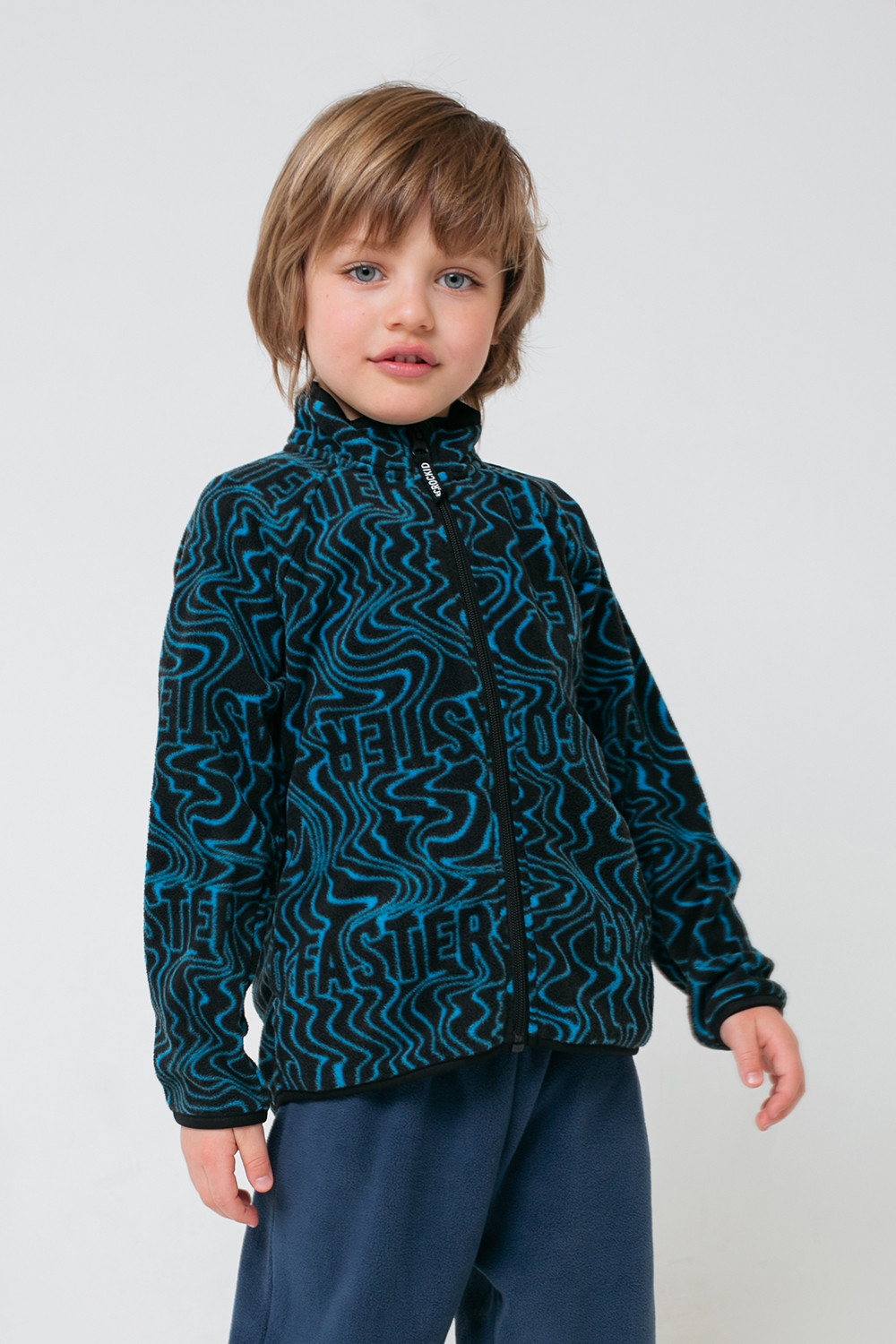 ФЛ 34011/н/45 Куртка для мальчика (черный.синие волны)