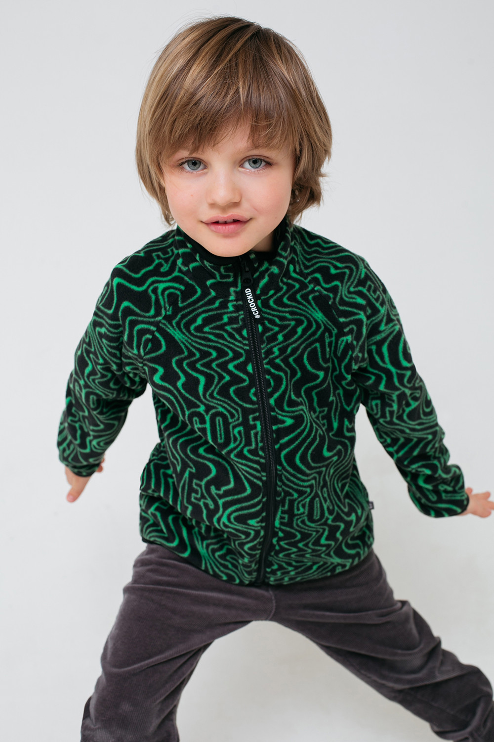 ФЛ 34011/н/46 Куртка для мальчика (черный-яр.зеленые волны)