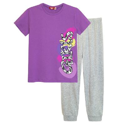 91196 Пижама для девочки (лиловый/серый меланж)