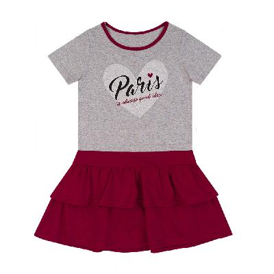 ПЛ-720 Платье для девочки (серо-бордовый сердце)