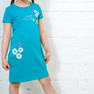ПЛ-736 Платье для девочки (бирюзовый цветы)