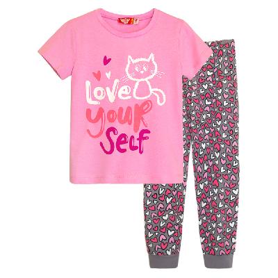 91191 Пижама для девочки (розовый/с.серый)
